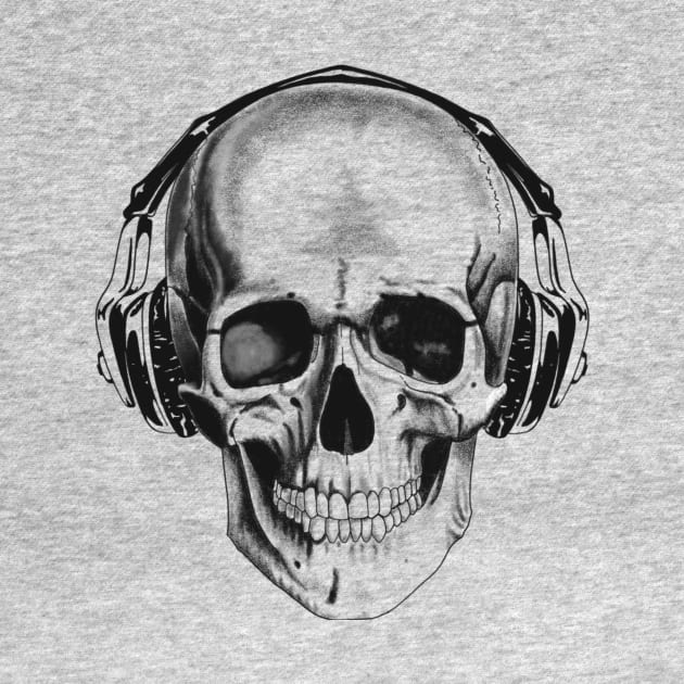 Skull with headphones by Rachellily